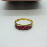 Victorian 15ct Yellow Gold & Five Stone Ruby Band Ring Antique c1890