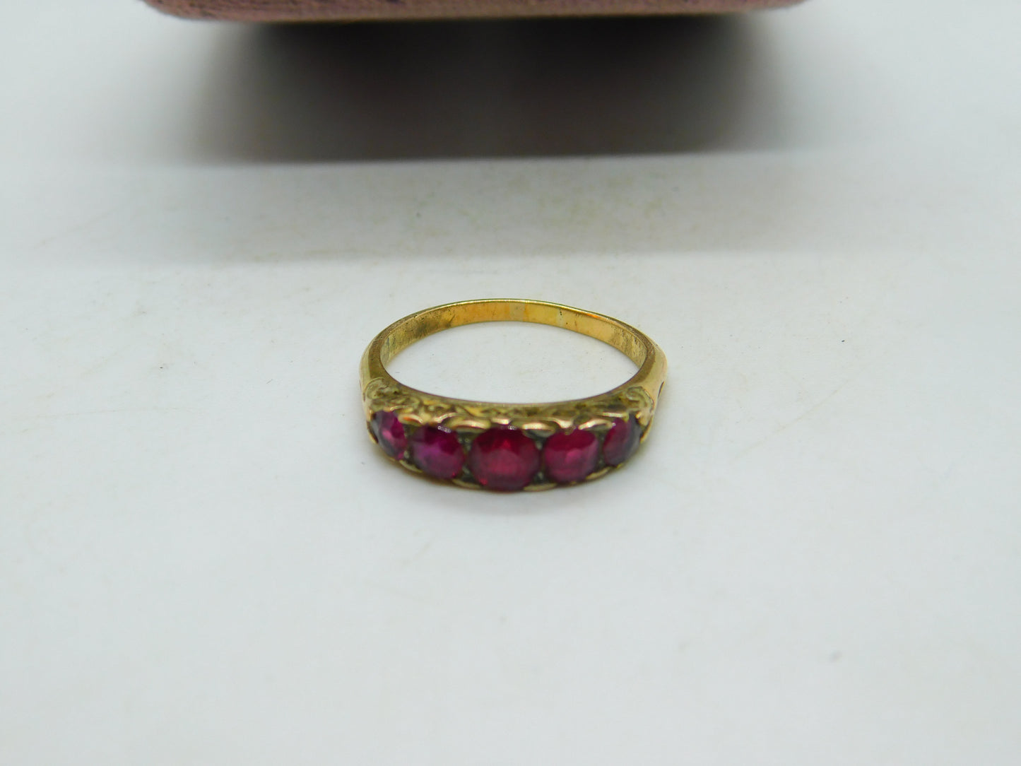 Victorian 15ct Yellow Gold & Five Stone Ruby Band Ring Antique c1890