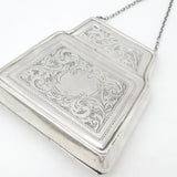 Large Sterling Silver Floral Ladies Leather Lined Purse Antique 1917 Birmingham
