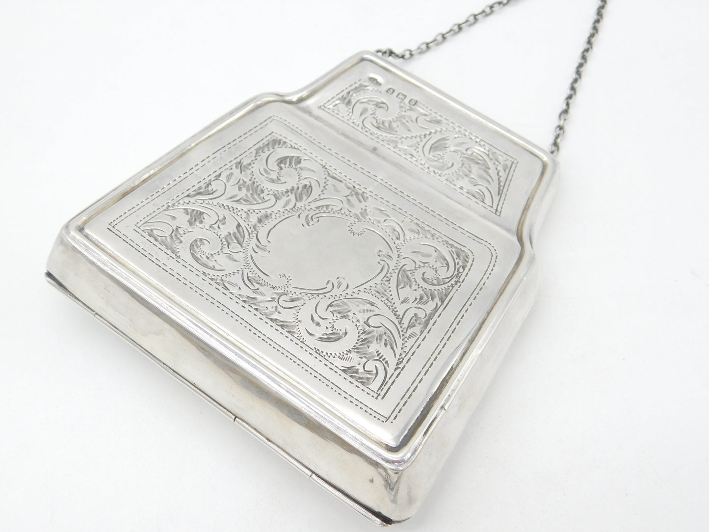 Large Sterling Silver Floral Ladies Leather Lined Purse Antique 1917 Birmingham