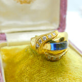 18ct Yellow Gold, Sapphire & Diamond Paste Modernist Dress Ring Vintage c1970