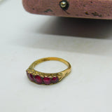 Victorian 15ct Yellow Gold & Five Stone Ruby Band Ring Antique c1890