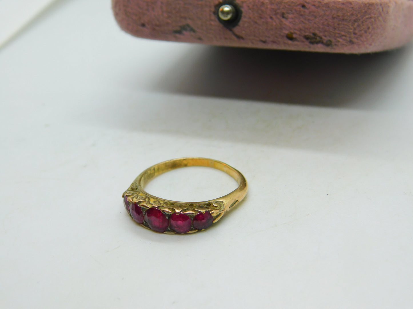 Victorian 15ct Yellow Gold & Five Stone Ruby Band Ring Antique c1890