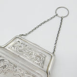 Large Sterling Silver Floral Ladies Leather Lined Purse Antique 1917 Birmingham