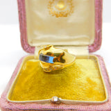 18ct Yellow Gold, Sapphire & Diamond Paste Modernist Dress Ring Vintage c1970