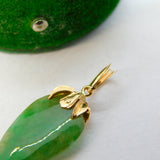 14ct Yellow Gold & Green Jade Fruit Form Drop Pendant Vintage c1970