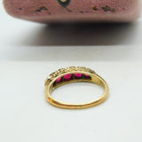 Victorian 15ct Yellow Gold & Five Stone Ruby Band Ring Antique c1890