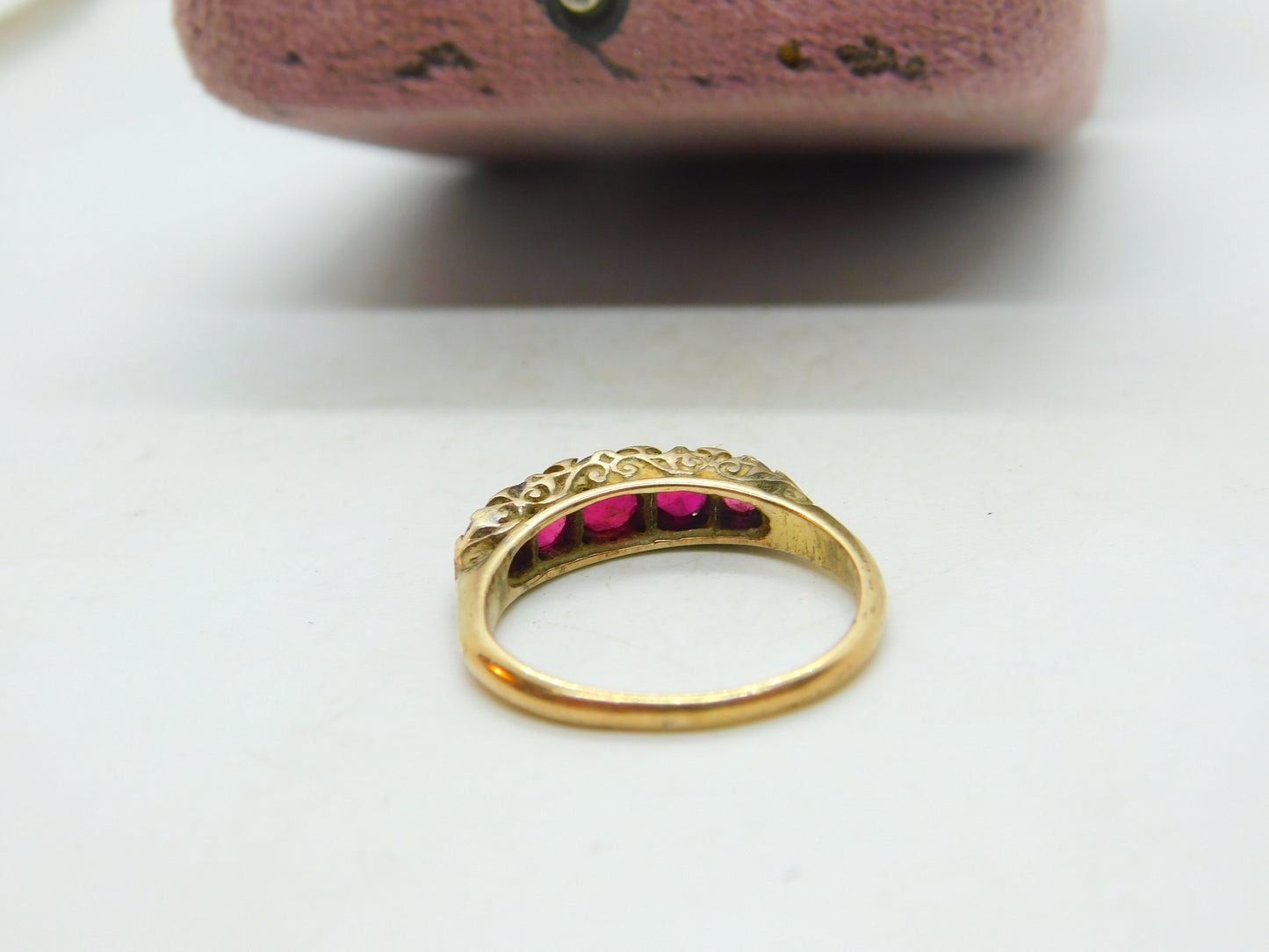 Victorian 15ct Yellow Gold & Five Stone Ruby Band Ring Antique c1890