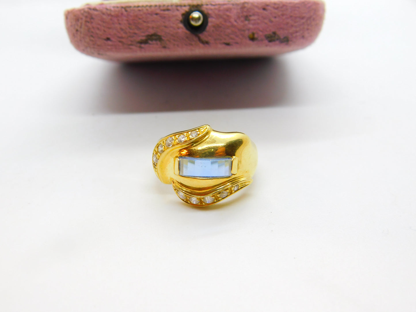 18ct Yellow Gold, Sapphire & Diamond Paste Modernist Dress Ring Vintage c1970