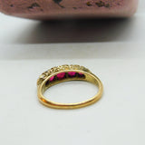 Victorian 15ct Yellow Gold & Five Stone Ruby Band Ring Antique c1890