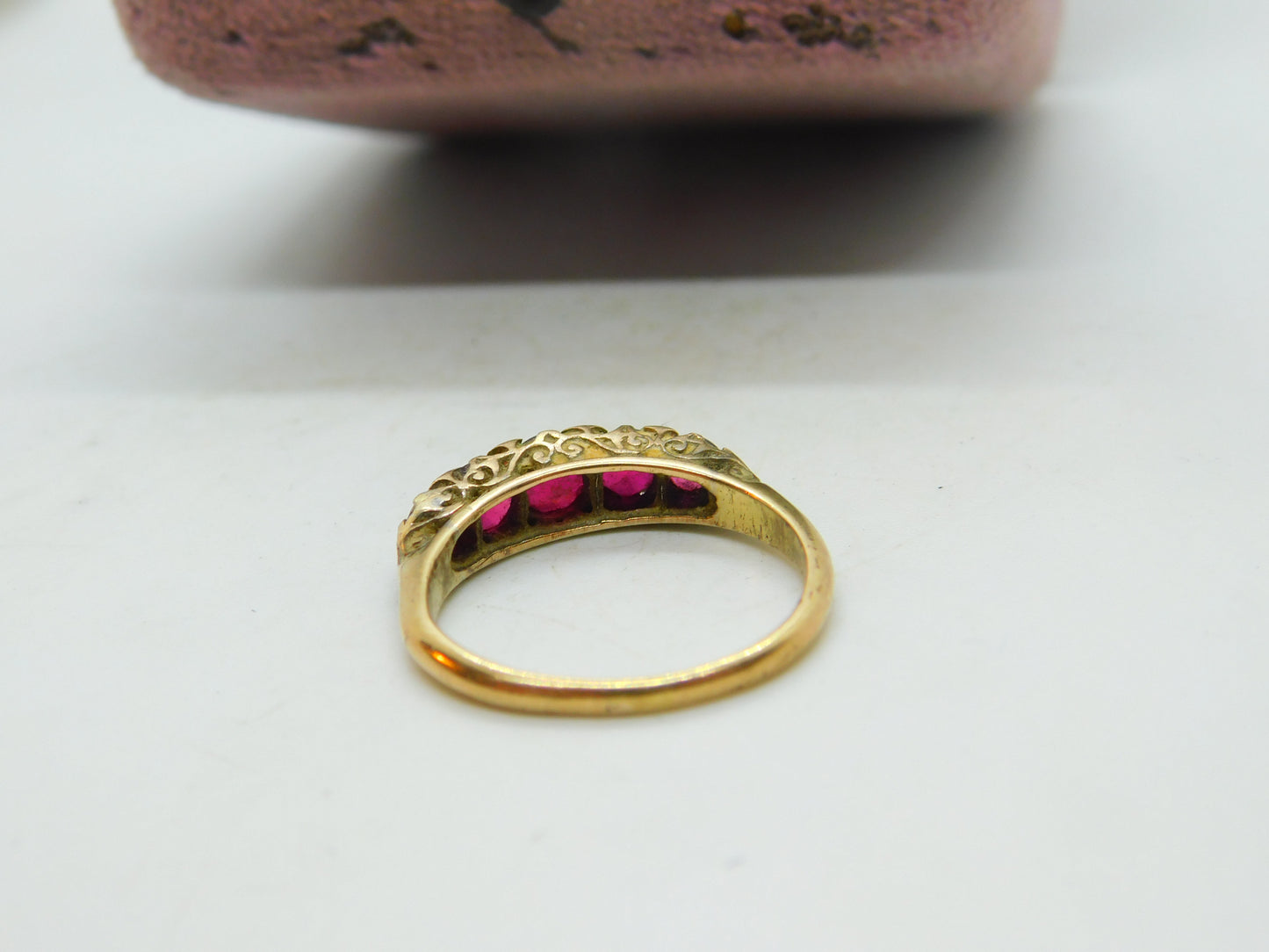 Victorian 15ct Yellow Gold & Five Stone Ruby Band Ring Antique c1890