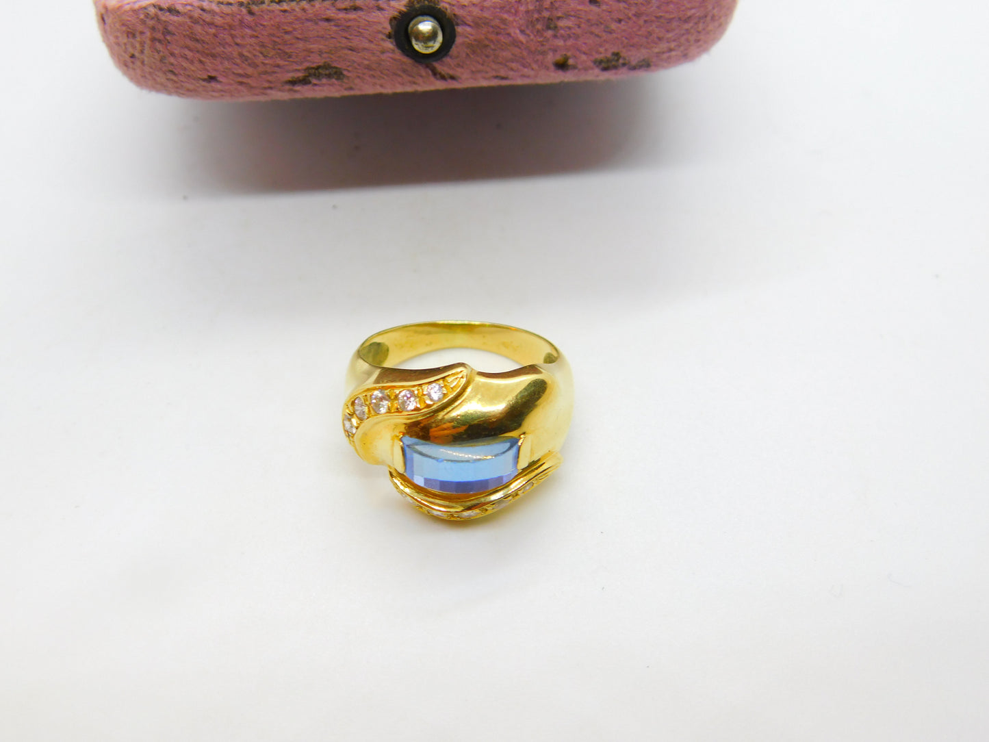 18ct Yellow Gold, Sapphire & Diamond Paste Modernist Dress Ring Vintage c1970