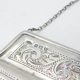 Large Sterling Silver Floral Ladies Leather Lined Purse Antique 1917 Birmingham
