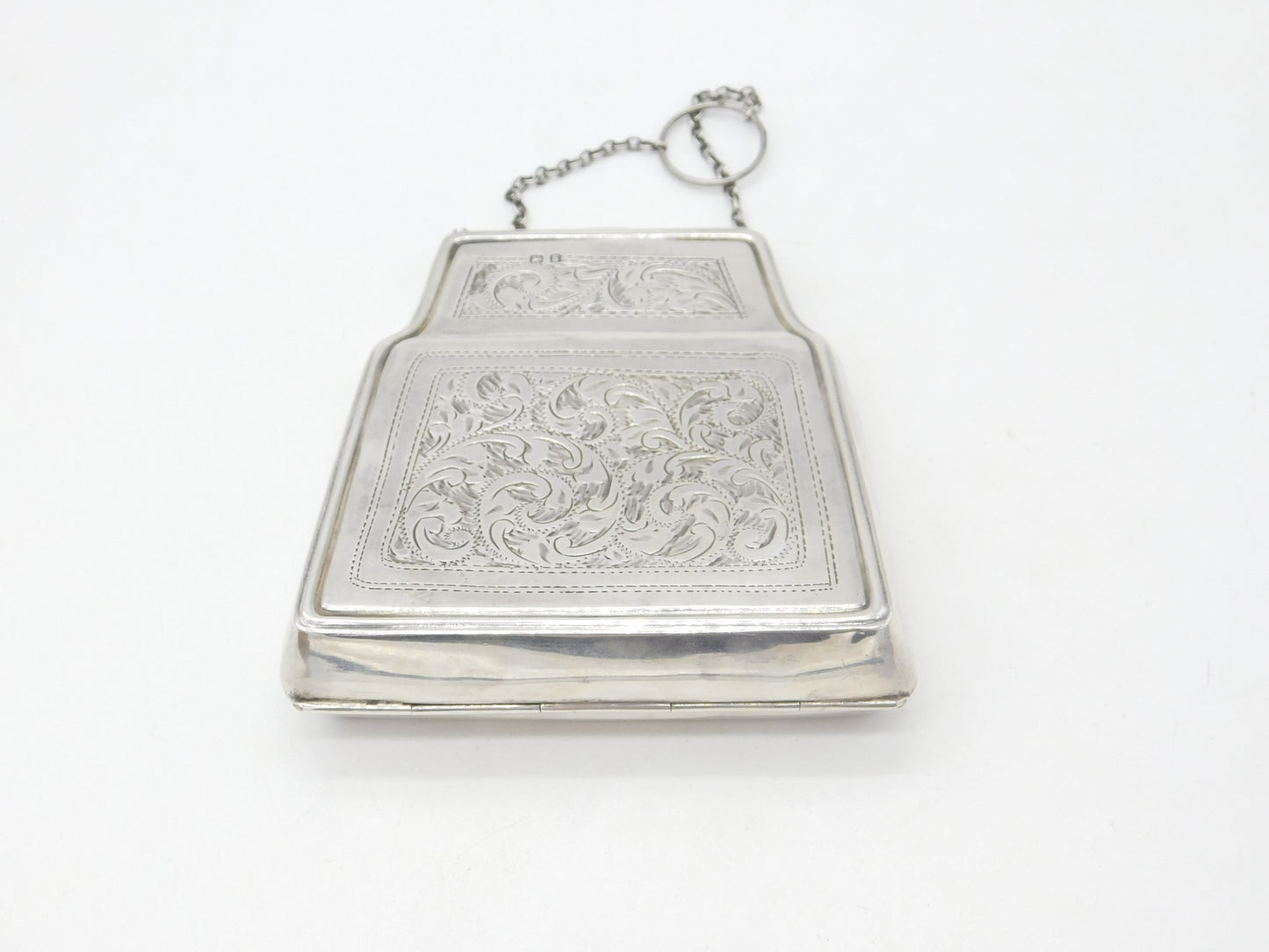 Large Sterling Silver Floral Ladies Leather Lined Purse Antique 1917 Birmingham