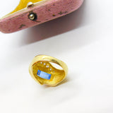 18ct Yellow Gold, Sapphire & Diamond Paste Modernist Dress Ring Vintage c1970
