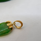 14ct Yellow Gold & Green Jade Fruit Form Drop Pendant Vintage c1970