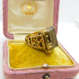 9ct Yellow Gold Textured Bark Pattern Smoky Quartz Cocktail Ring c1970 Vintage