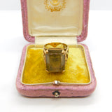 9ct Yellow Gold Textured Bark Pattern Smoky Quartz Cocktail Ring c1970 Vintage