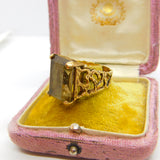 9ct Yellow Gold Textured Bark Pattern Smoky Quartz Cocktail Ring c1970 Vintage