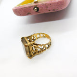 9ct Yellow Gold Textured Bark Pattern Smoky Quartz Cocktail Ring c1970 Vintage