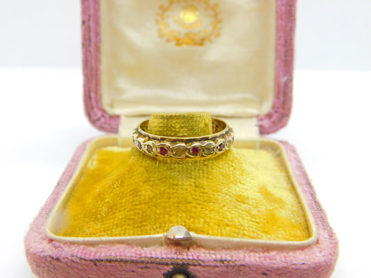 9ct Yellow Gold Full Eternity Ring Set with Ruby & Paste Stones Vintage 1993