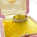 9ct Yellow Gold Full Eternity Ring Set with Ruby & Paste Stones Vintage 1993
