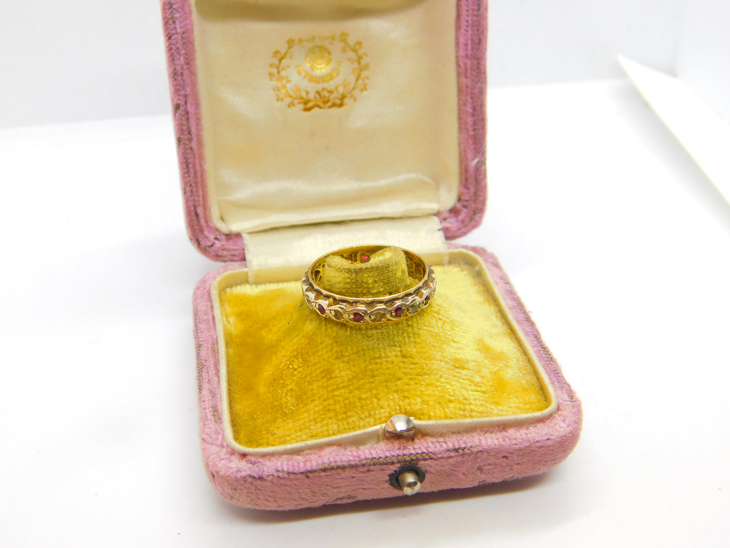 9ct Yellow Gold Full Eternity Ring Set with Ruby & Paste Stones Vintage 1993