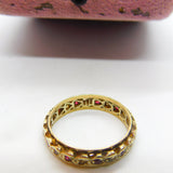 9ct Yellow Gold Full Eternity Ring Set with Ruby & Paste Stones Vintage 1993