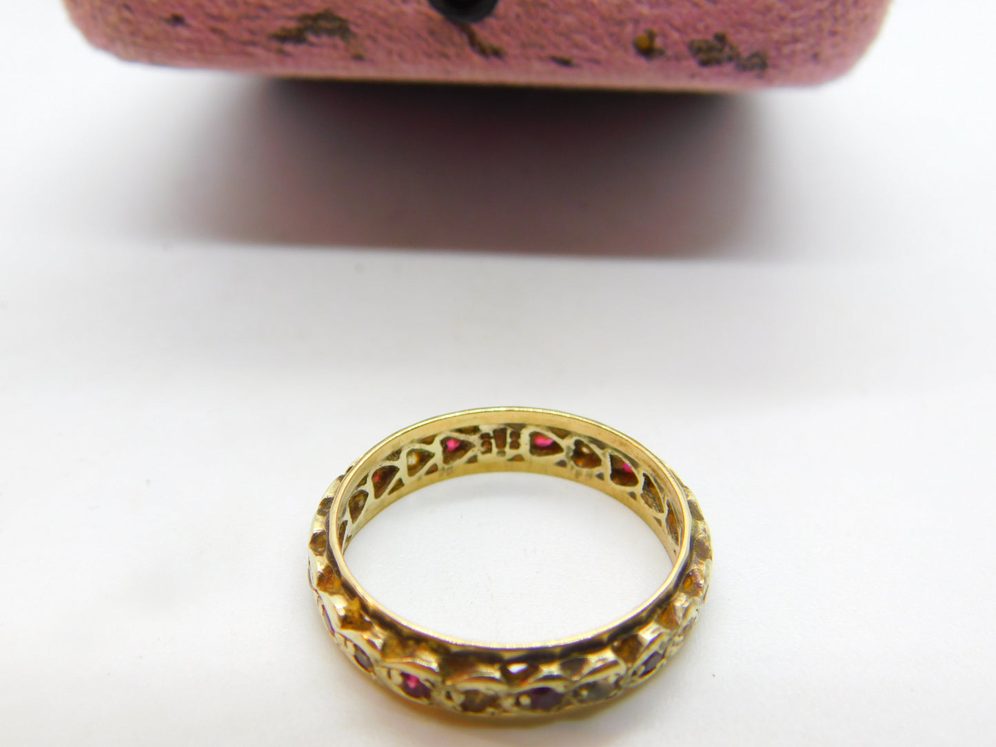 9ct Yellow Gold Full Eternity Ring Set with Ruby & Paste Stones Vintage 1993