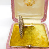 True Deco 9ct Rose Gold, Red-White Paste Stone Marquise Form Shield Ring c1930