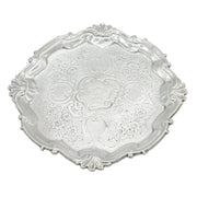 George II Sterling Silver Floral Pattern Salver Dish Antique 1752 London