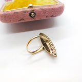 True Deco 9ct Rose Gold, Red-White Paste Stone Marquise Form Shield Ring c1930