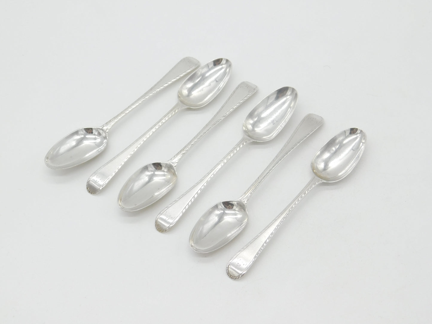 Early Georgian Set of Six Sterling Silver Bright Cut Tea Spoons Antique c1770