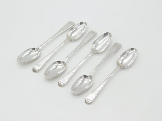 Early Georgian Set of Six Sterling Silver Bright Cut Tea Spoons Antique c1770