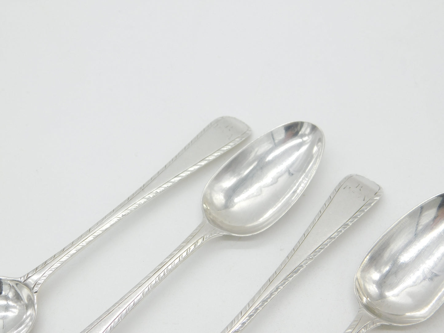 Early Georgian Set of Six Sterling Silver Bright Cut Tea Spoons Antique c1770