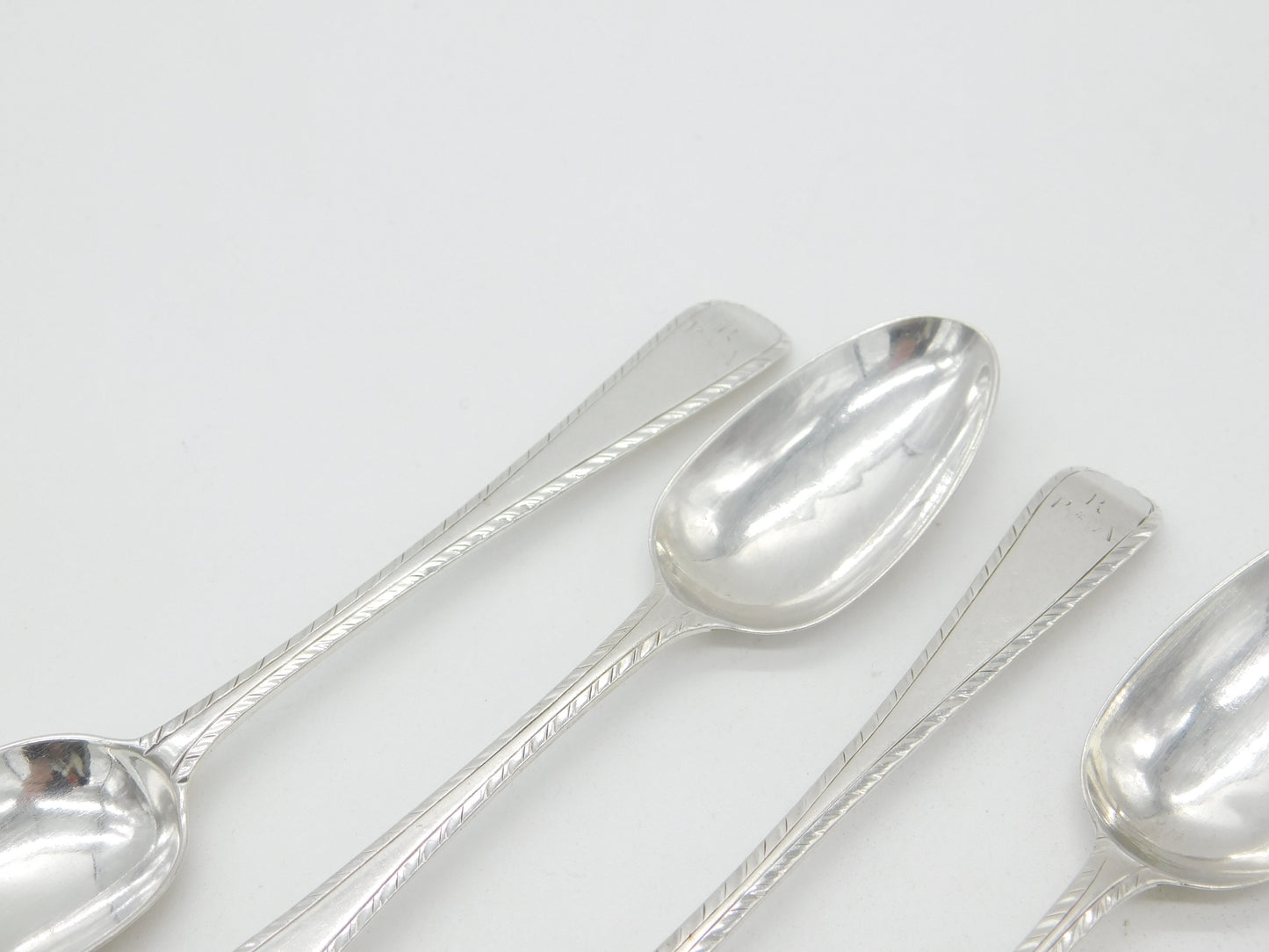 Early Georgian Set of Six Sterling Silver Bright Cut Tea Spoons Antique c1770