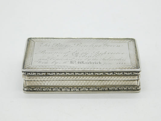 William IV Sterling Silver Engraved Snuff Box Antique 1835 Birmingham