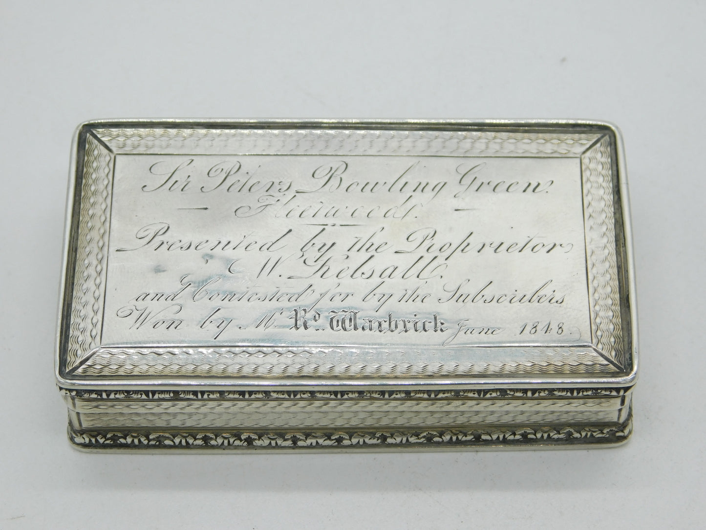 William IV Sterling Silver Engraved Snuff Box Antique 1835 Birmingham