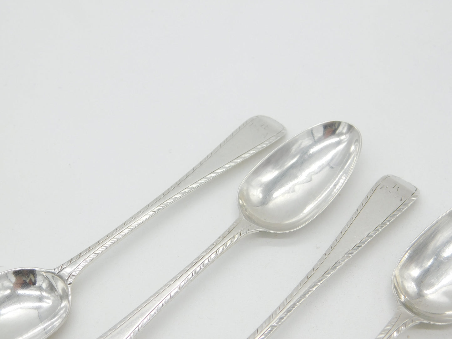 Early Georgian Set of Six Sterling Silver Bright Cut Tea Spoons Antique c1770