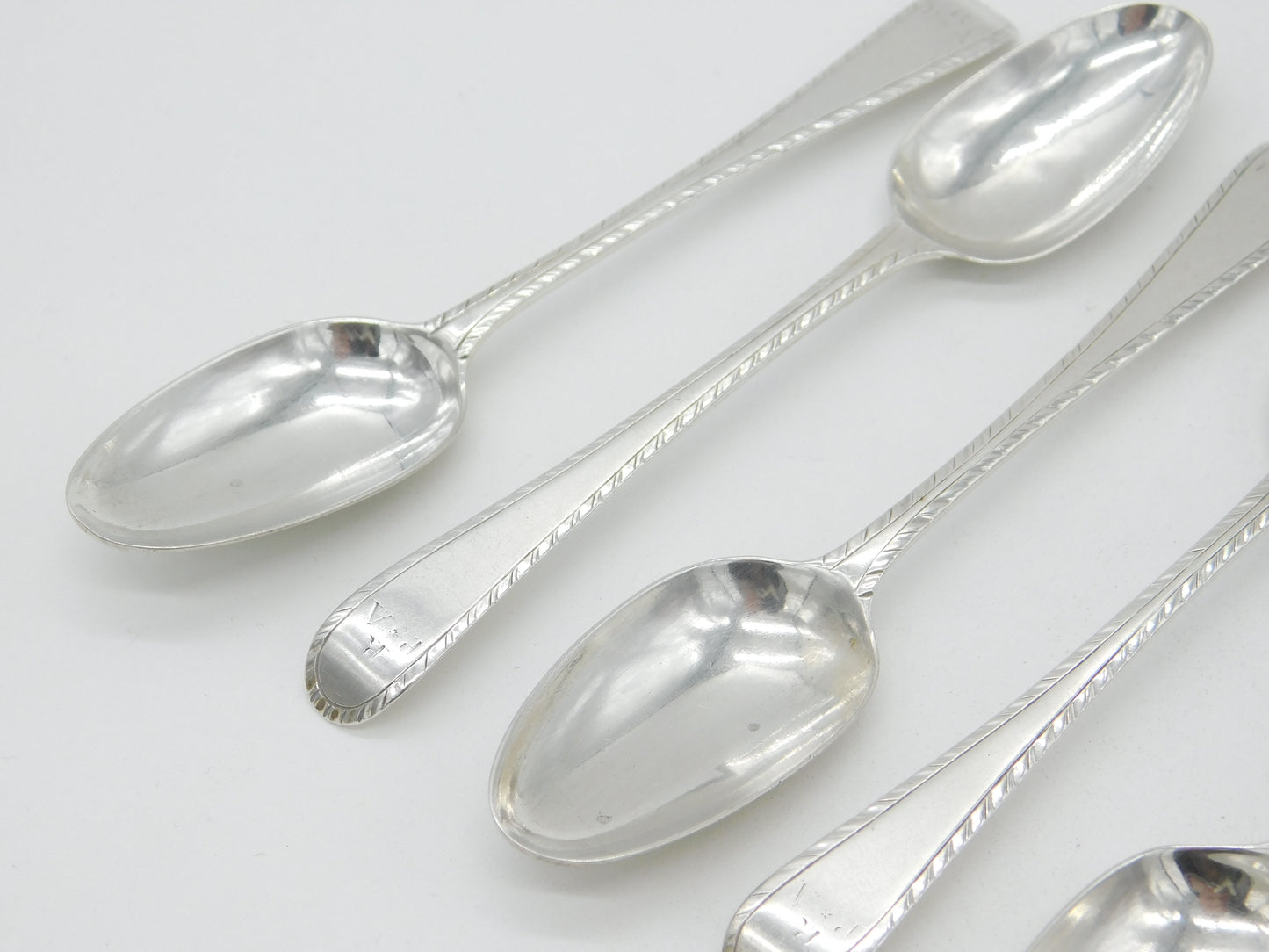 Early Georgian Set of Six Sterling Silver Bright Cut Tea Spoons Antique c1770