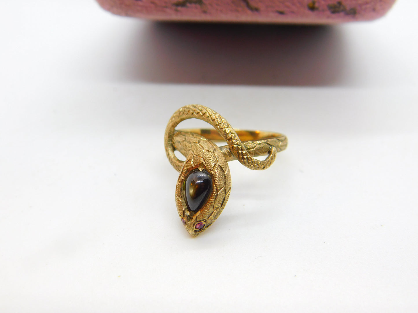 14ct Gold, Star Sapphire & Ruby Set Snake Serpent Statement Ring c1970 Vintage