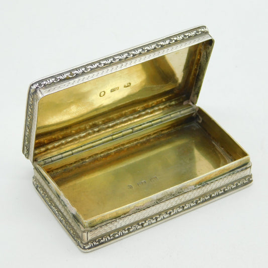 William IV Sterling Silver Engraved Snuff Box Antique 1835 Birmingham