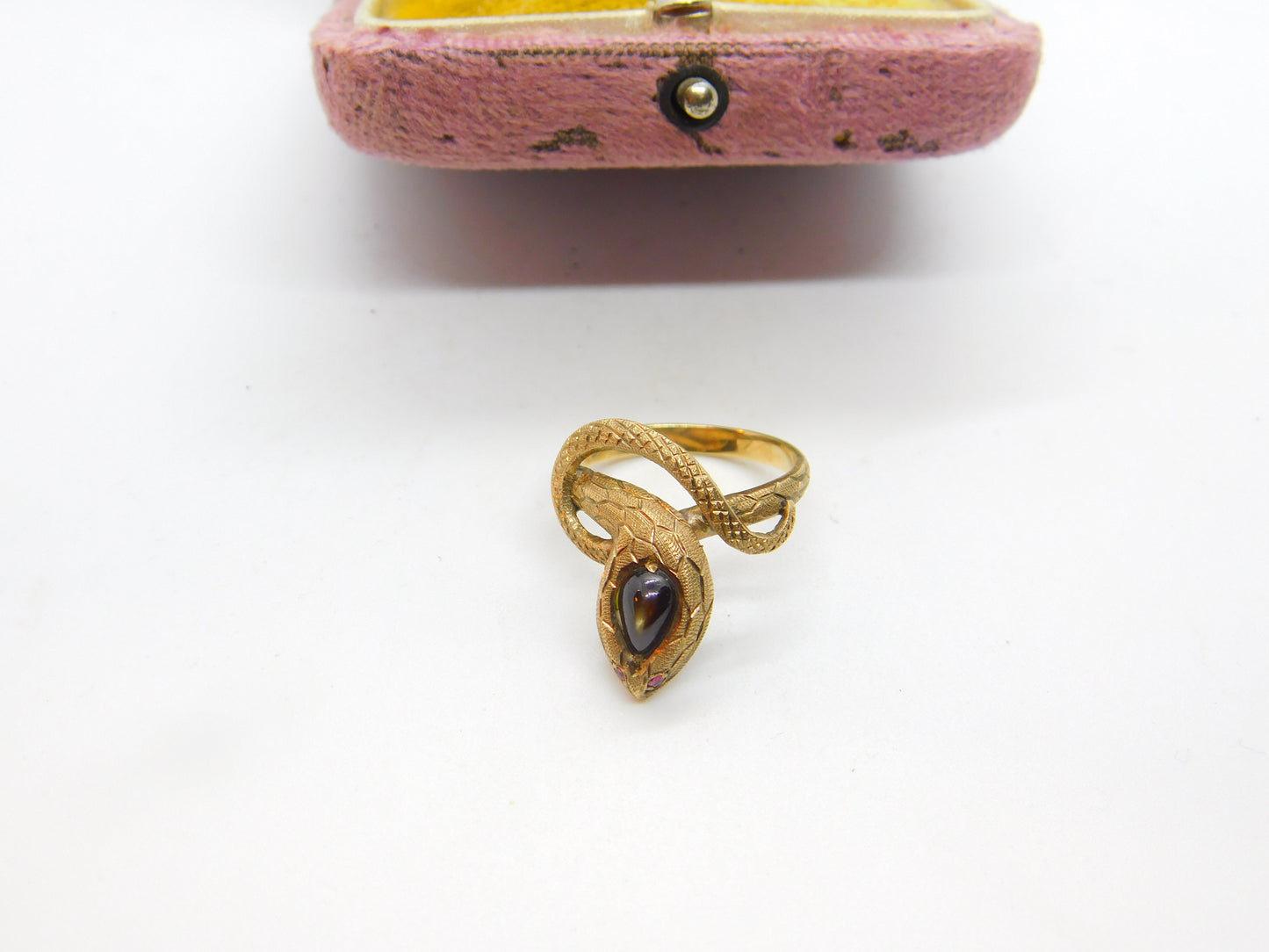 14ct Gold, Star Sapphire & Ruby Set Snake Serpent Statement Ring c1970 Vintage