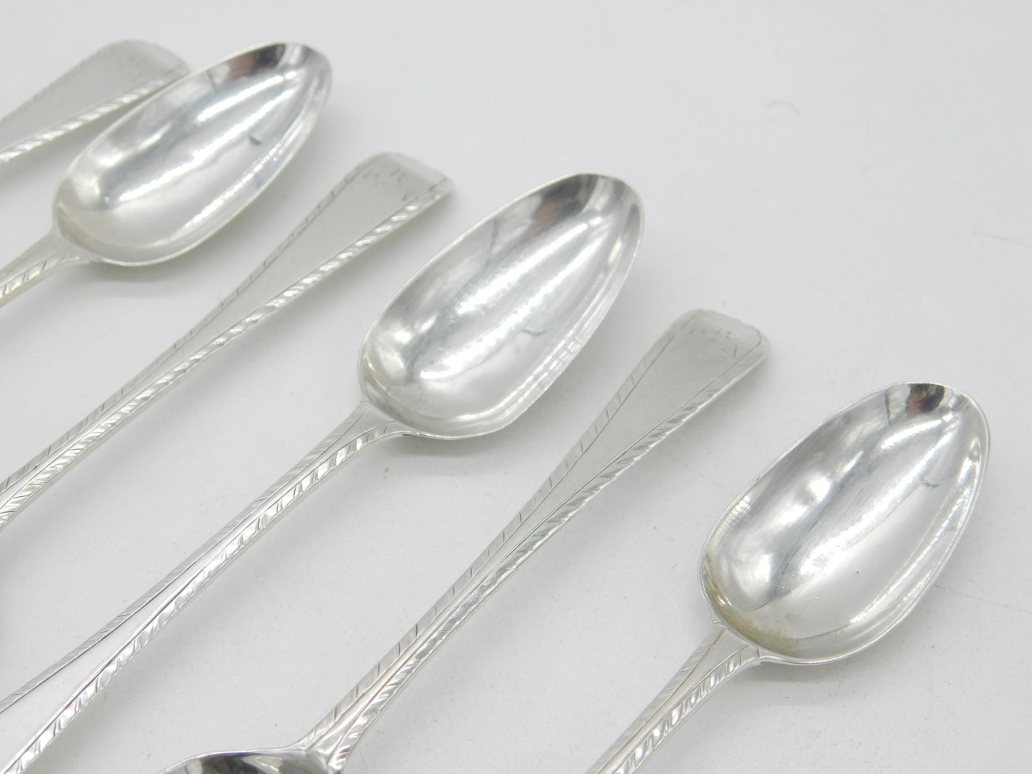 Early Georgian Set of Six Sterling Silver Bright Cut Tea Spoons Antique c1770