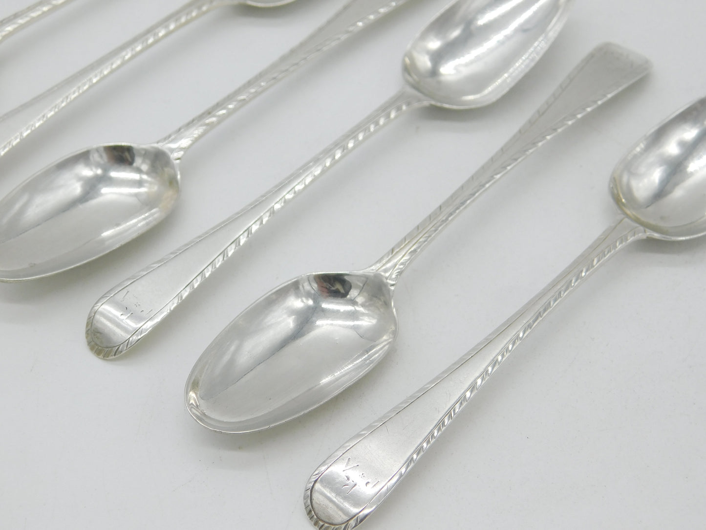 Early Georgian Set of Six Sterling Silver Bright Cut Tea Spoons Antique c1770