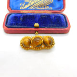 Victorian 22ct Gold Cannetille Tiger's Eye & Seed Pearl Sweetheart Brooch c1840