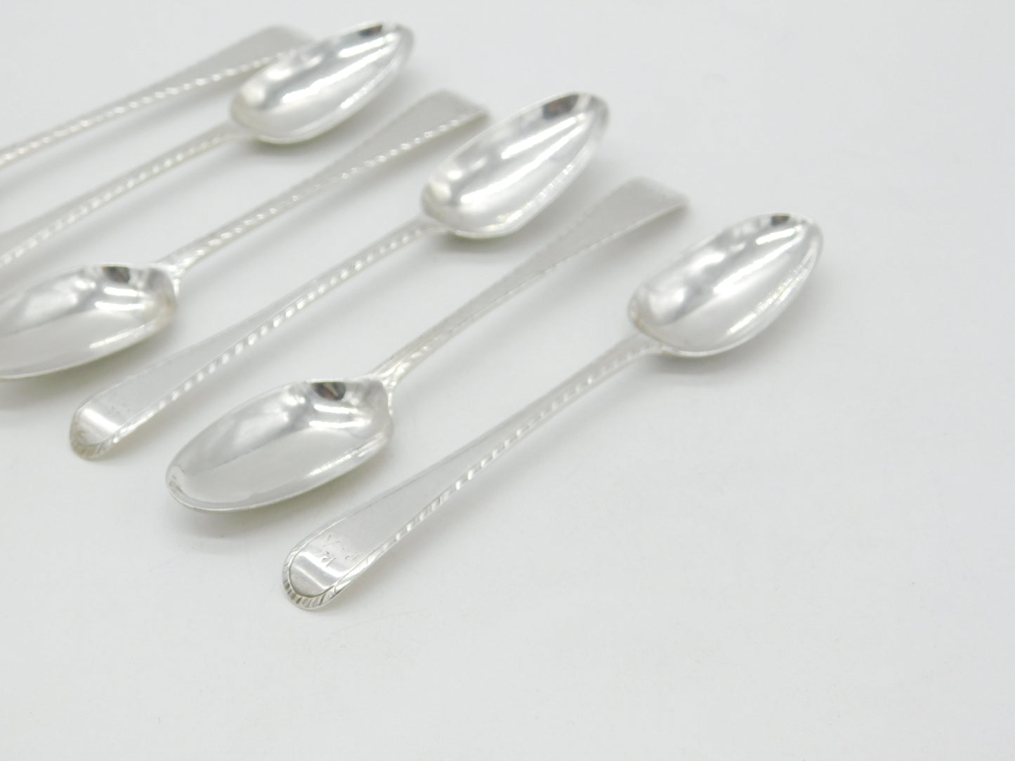 Early Georgian Set of Six Sterling Silver Bright Cut Tea Spoons Antique c1770