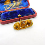 Victorian 22ct Gold Cannetille Tiger's Eye & Seed Pearl Sweetheart Brooch c1840