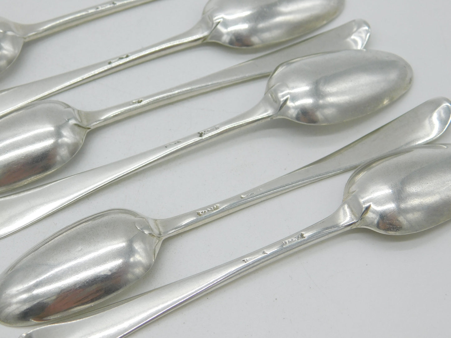 Early Georgian Set of Six Sterling Silver Bright Cut Tea Spoons Antique c1770