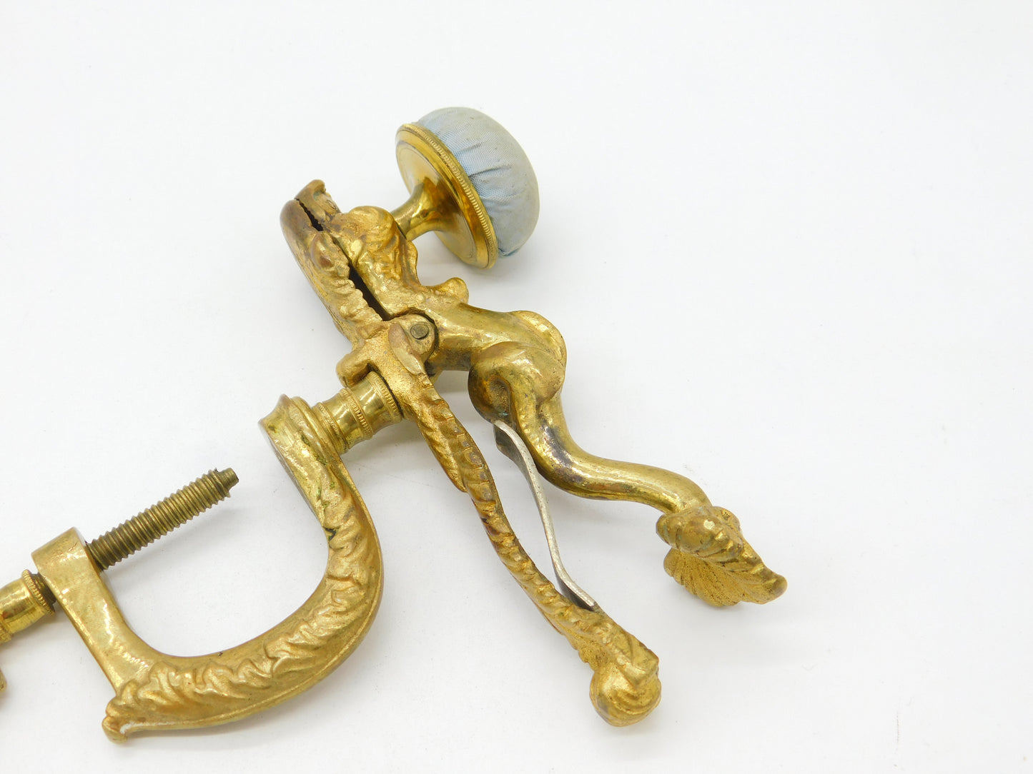 French Art Nouveau Victorian Gilt Metal Dolphin Table Clamp Pin Cushion Antique c1880